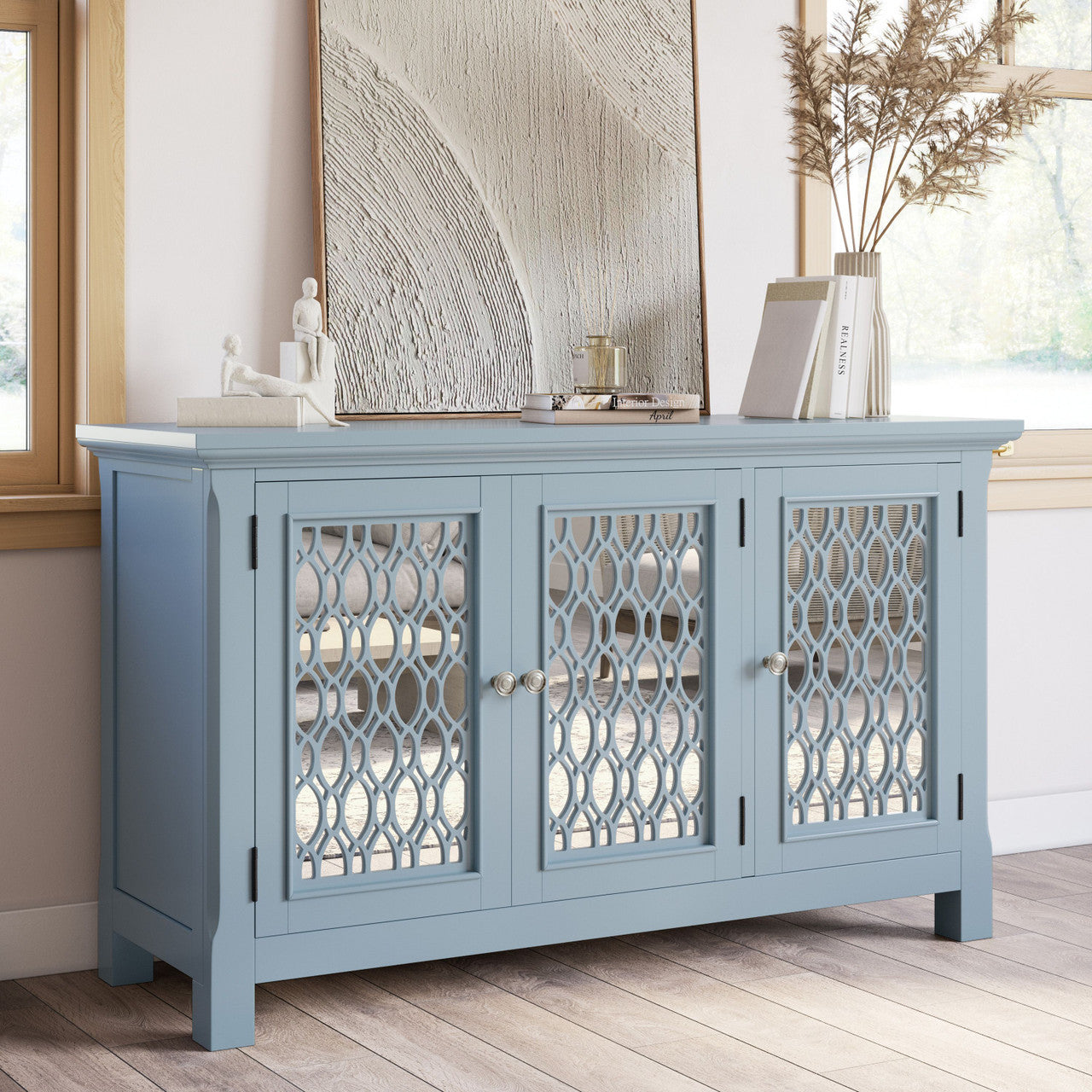 Bella 54" Luxury Mirrored Accent Storage Cabinet