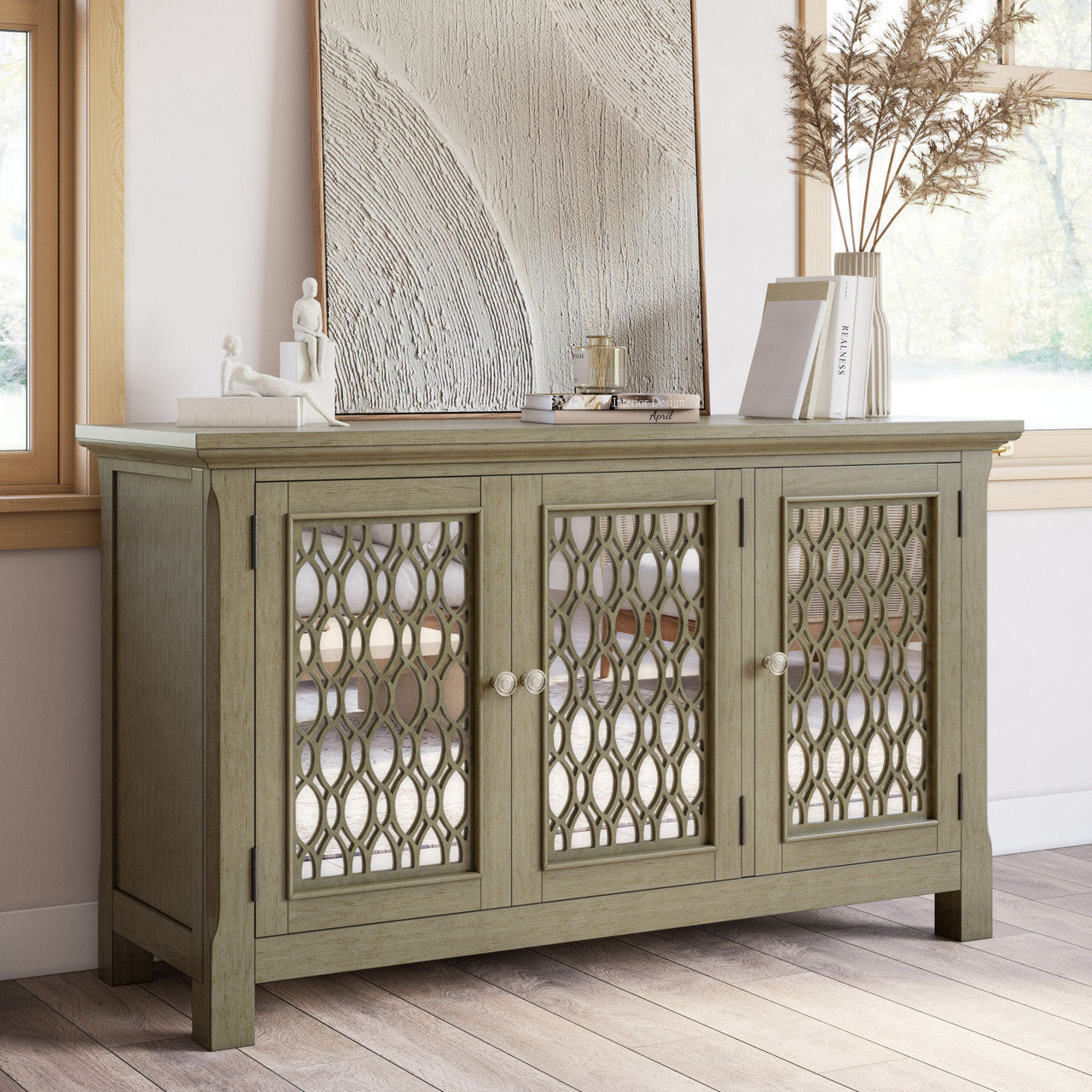 Bella 54" Luxury Mirrored Accent Storage Cabinet