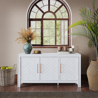 Urban Mid-Century Chevron Three-Door 60" Accent Cabinet