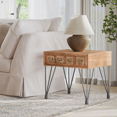 Country Side Solid Wood End Table with Apothecary Drawers