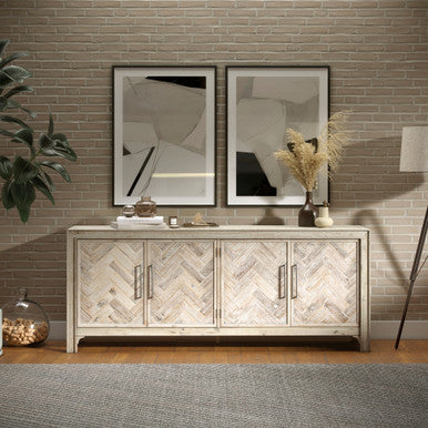 Urban Mid-Century Chevron Four-Door 79" Accent Cabinet