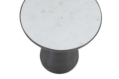Marble and Iron 15" Round Pedestal Chair Side End Table