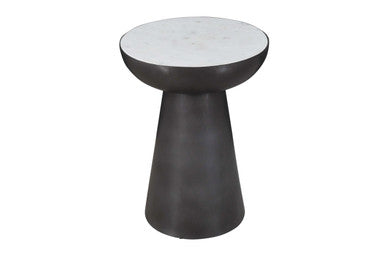 Marble and Iron 15" Round Pedestal Chair Side End Table