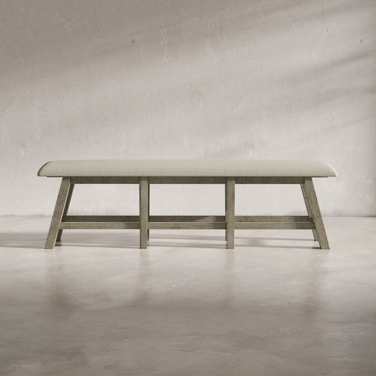 85" Upholstered Counter Height Bench, Distressed Solid Pine