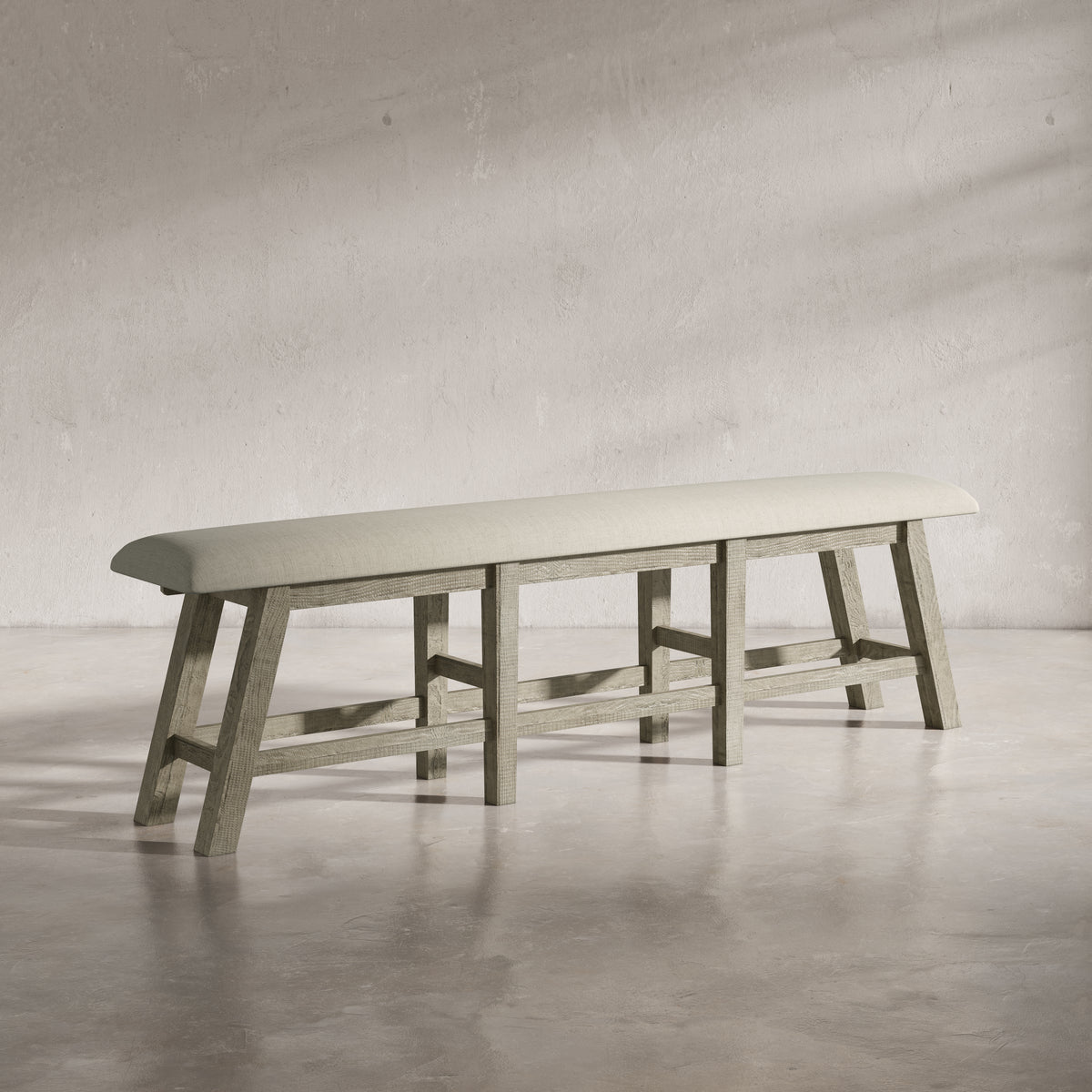 85" Upholstered Counter Height Bench, Distressed Solid Pine