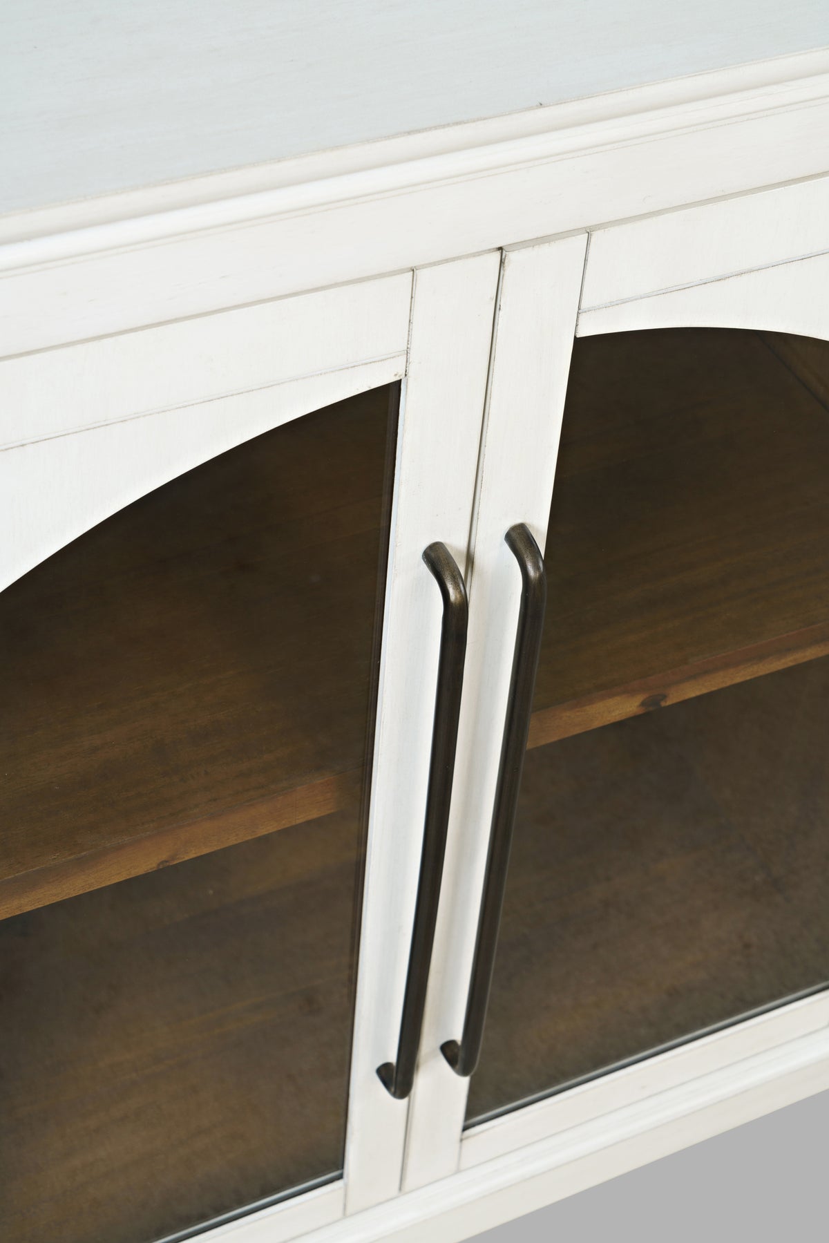 96-Inch White Sideboard Cabinet with Gothic Arch Glass Doors and Adjustable Shelves