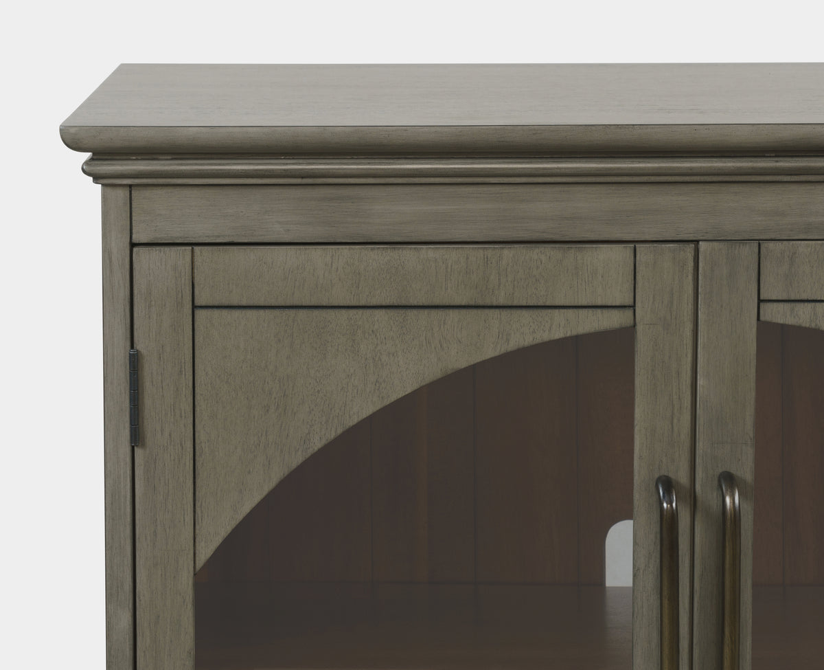 65-Inch Grey Sideboard Cabinet with Gothic Arch Glass Doors and Adjustable Shelves