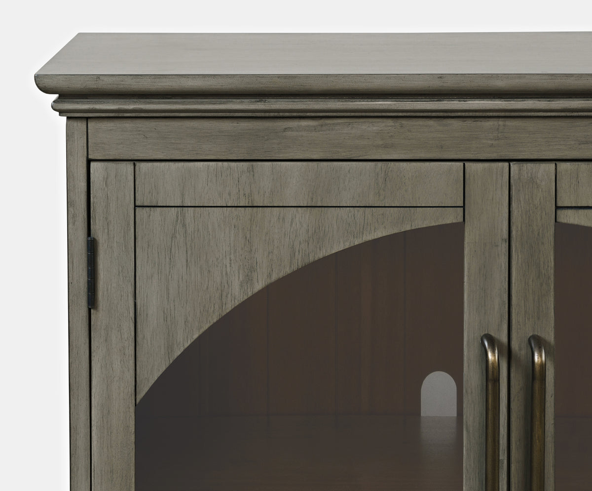 96-Inch Grey Sideboard Cabinet with Gothic Arch Glass Doors and Adjustable Shelves