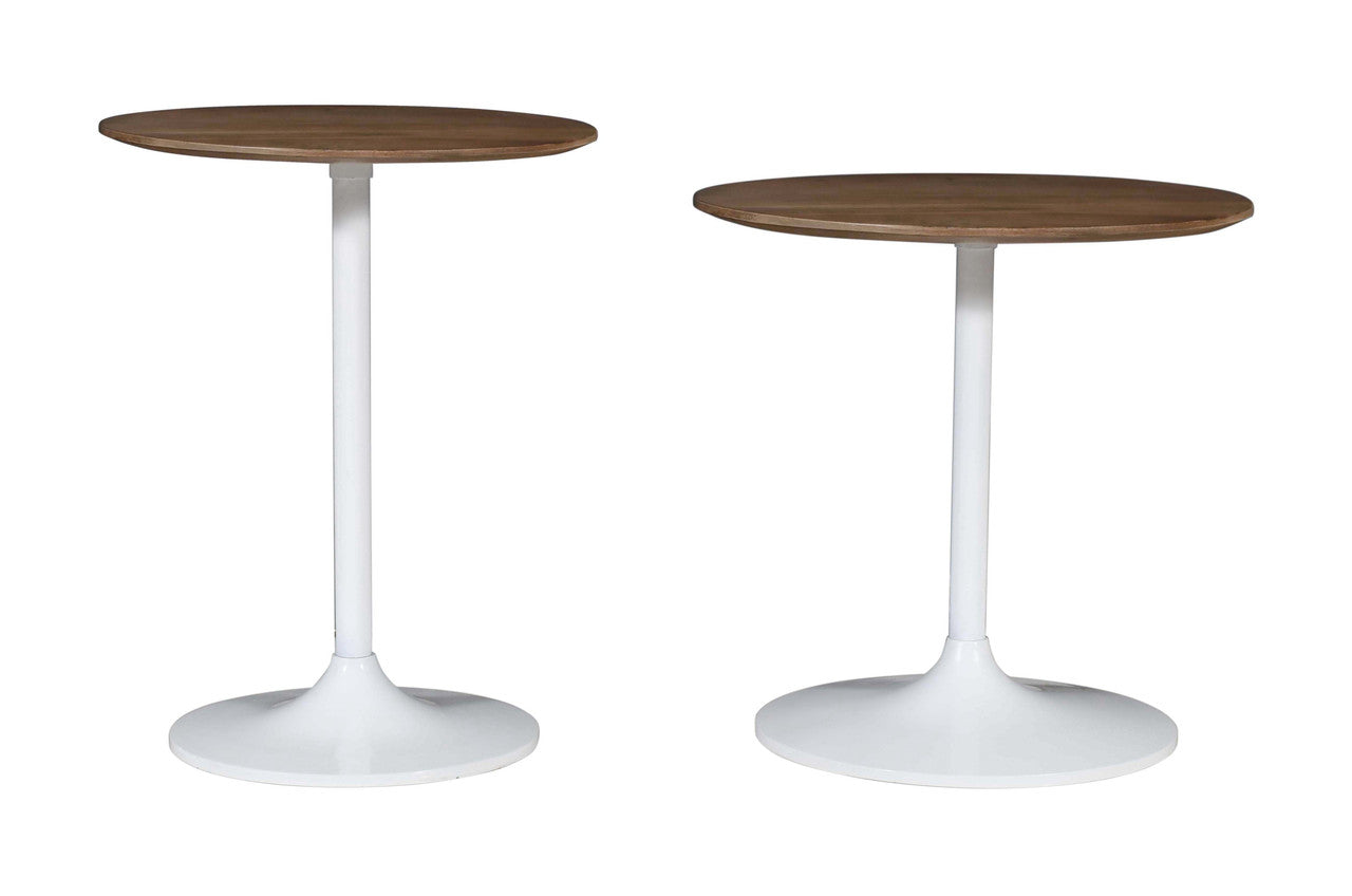 Solid Wood and Iron Modern Pedestal Accent Tables (Set of 2)