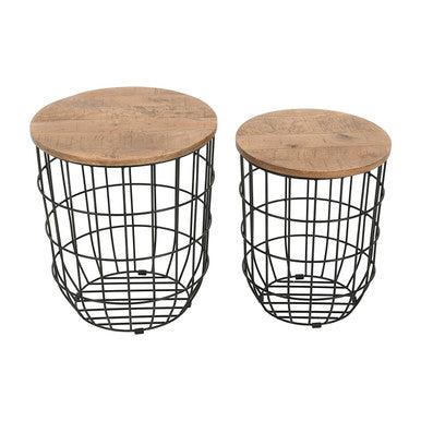 World Vault Nested Storage Solid Wood and Metal Basket End Tables (Set of 2)