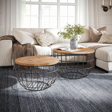 World Vault Nested Storage Solid Wood and Metal Basket Coffee Tables (Set of 2)