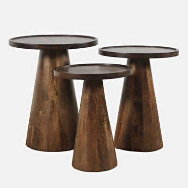 Mid-Century Modern Solid Mango Wood Round Accent Tables (Set of 3)