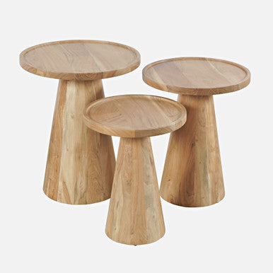 Mid-Century Modern Solid Mango Wood Round Accent Tables (Set of 3)