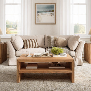 Mike Modern 44" Solid Wood Coffee Table with Storage Shelf