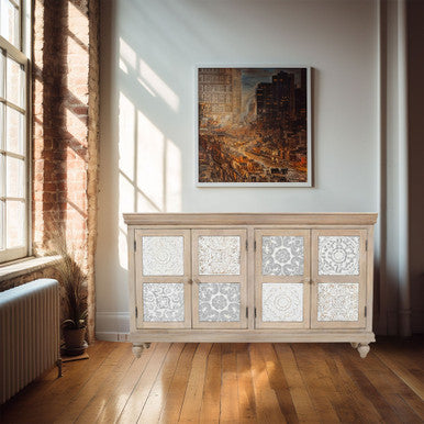 Adele 71" Solid Wood Rustic Four-Door Sideboard Cabinet