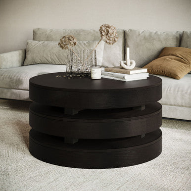 Rush Modern Round Layered Coffee Table with Caster Wheels