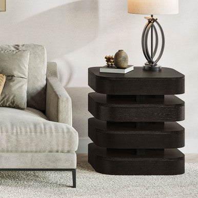 Rush Mid-Century Modern Sculpture Layered Square End Table
