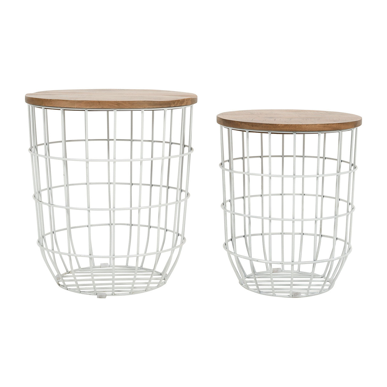 World Vault Nested Storage Solid Wood and Metal Basket End Tables (Set of 2)
