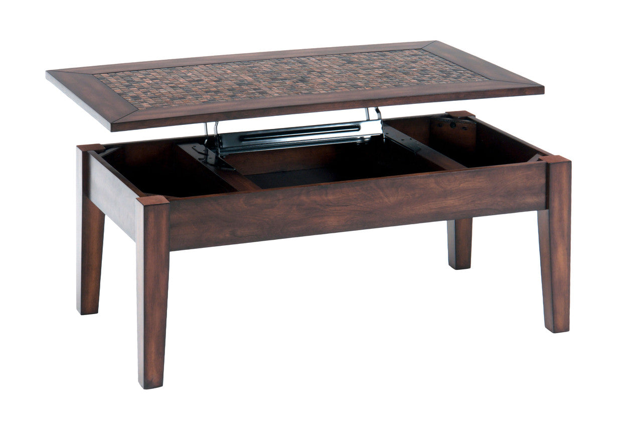 Ornate 48" Lift Top Coffee Table with Mosaic Tile Inlay