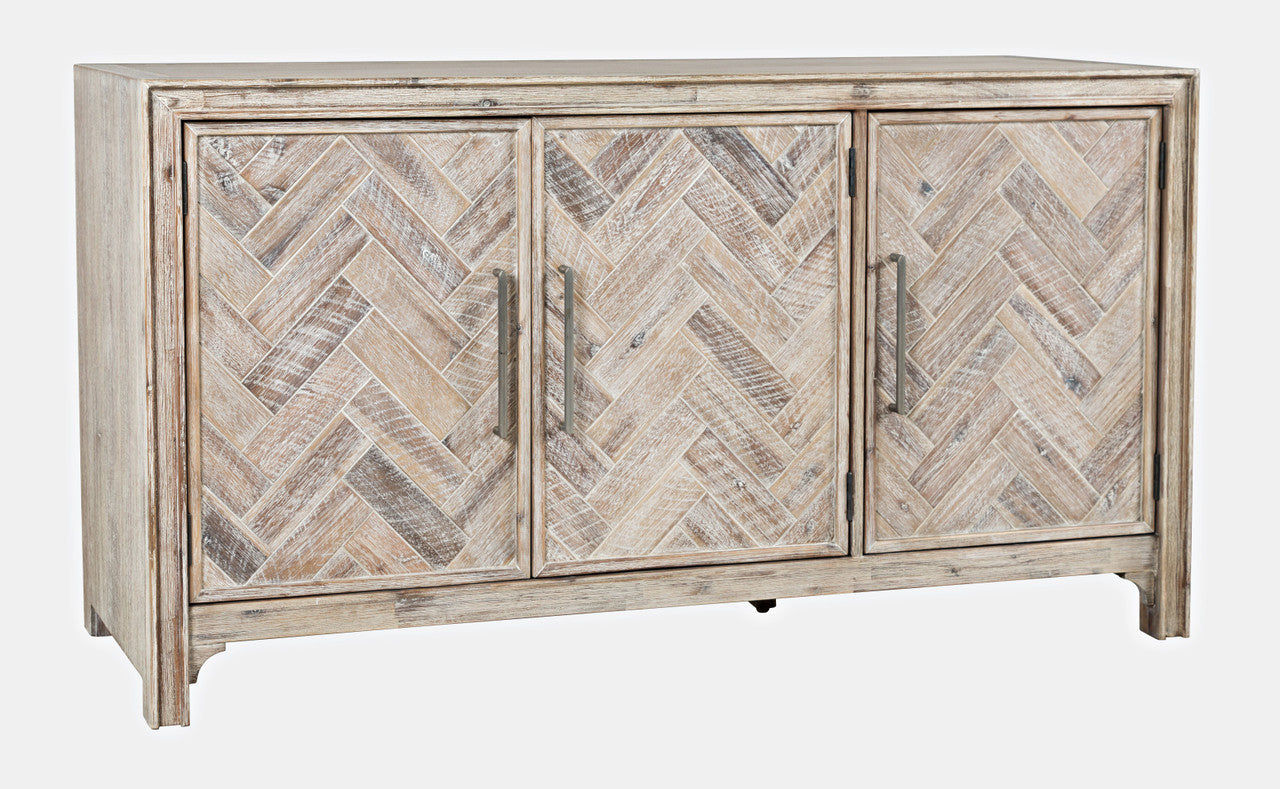 Urban Mid-Century Chevron Three-Door 60" Accent Cabinet