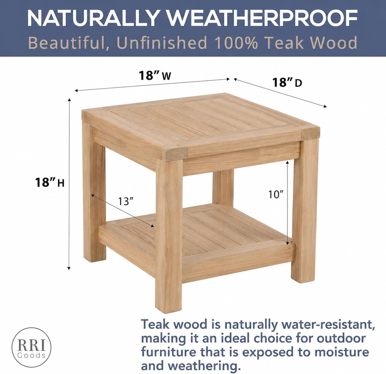 RRI Goods Teak Wood Side Table with Storage - 18"