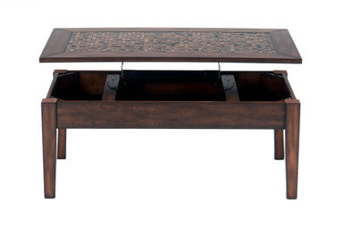 Ornate 48" Lift Top Coffee Table with Mosaic Tile Inlay