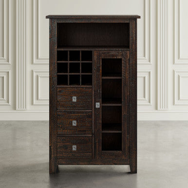 Lagoon Distressed Rustic Acacia Pantry Cabinet with Wine Rack
