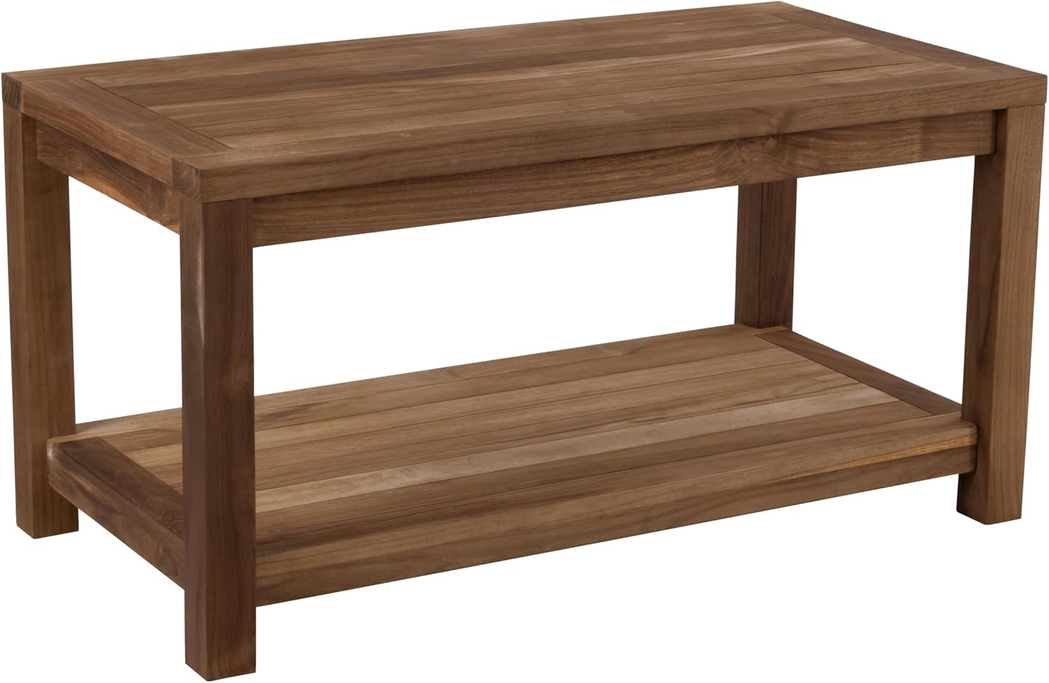 Teak Wood Coffee Table with Bottom Storage Shelf