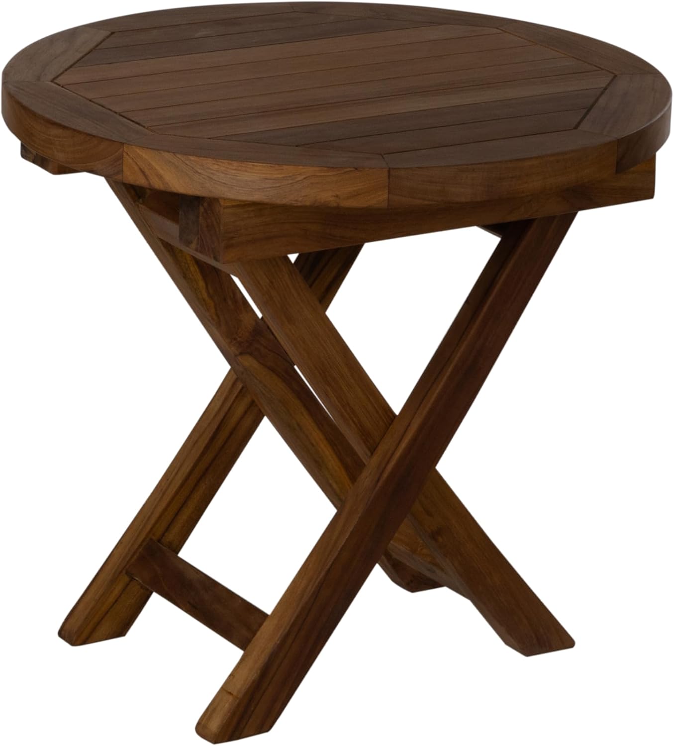 RRI Goods Teak Wood Round Outdoor Patio Coffee Table with Folding Legs-20"
