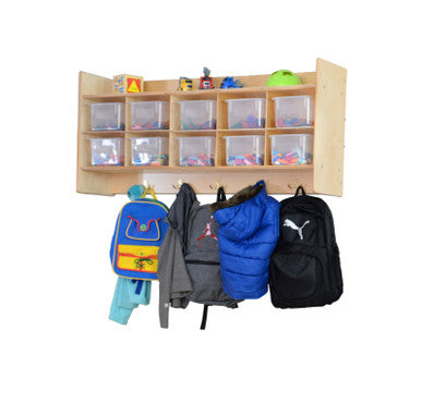 Contender 10 Section Wall Hanging Shelf with Clear Bins