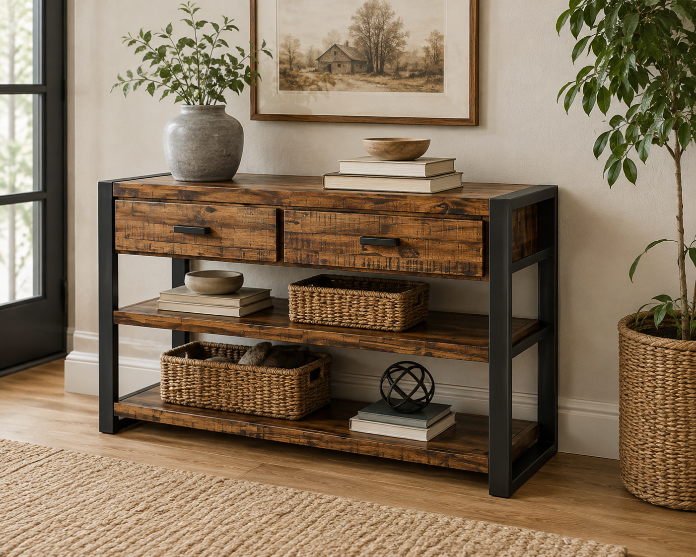 50" Industrial Acacia Wood Console Table