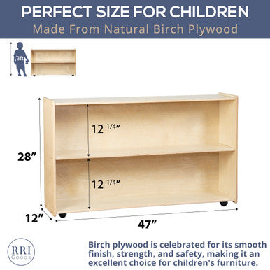 RRI Goods 2 Shelf Montessori Horizontal Bookcase with Wheels (47" Width)