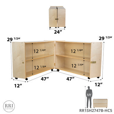 RRI Goods Montessori Birch Wood Folding Bookcase with Casters