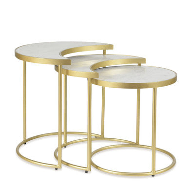 RRI Goods Modern White Marble & Gold Metal Frame Nesting Tables Set Of 3