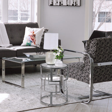 RRI Goods Silver Mirror Top Accent Nesting Table Set of 2