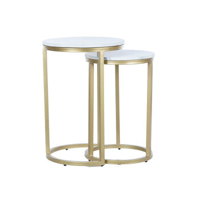 RRI Goods Nesting End Table|Gold Metal Frame & White Marble Table, Set of 2