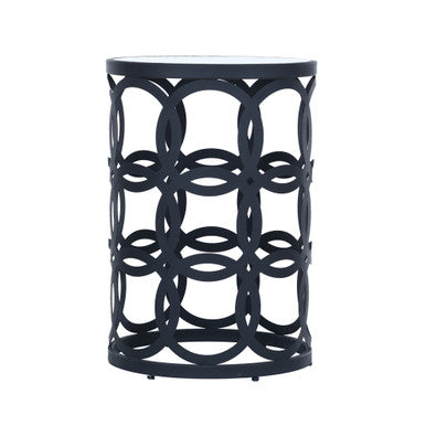 RRI Goods Metal & Glass Round Side Accent Table, Black