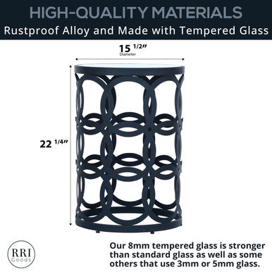RRI Goods Metal & Glass Round Side Accent Table, Black