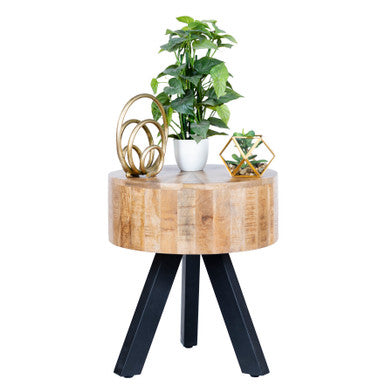 Round Mango Wood Side Table
