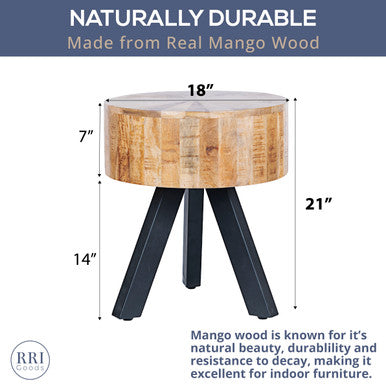 Round Mango Wood Side Table