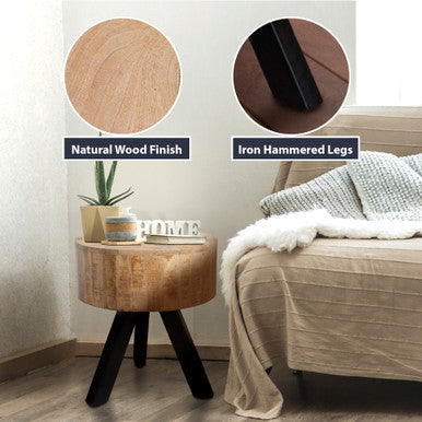 Round Mango Wood Side Table