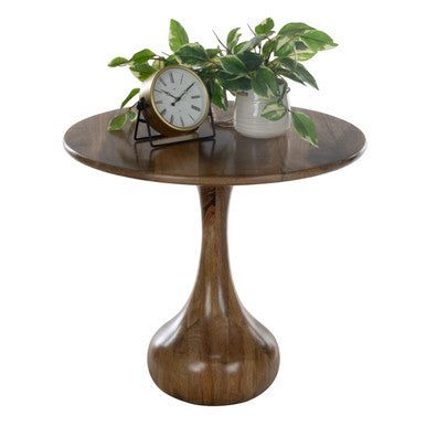 Mango Wood Round Side Table with Teardrop Base ‚Äì 21.5" Accent Table