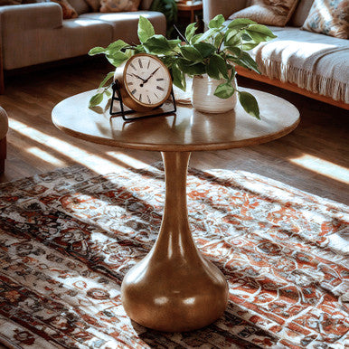 Mango Wood Round Side Table with Teardrop Base ‚Äì 21.5" Accent Table