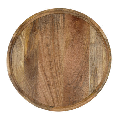 Round Mango Wood Coffee Table with Rimmed Bowl Top & Sturdy Pedestal Base