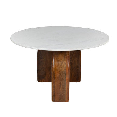Solid Wood and Real Marble 36" Round Coffee Table