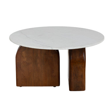 Solid Wood and Real Marble 36" Round Coffee Table