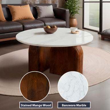 Solid Wood and Real Marble 36‚Äù Round Coffee Table