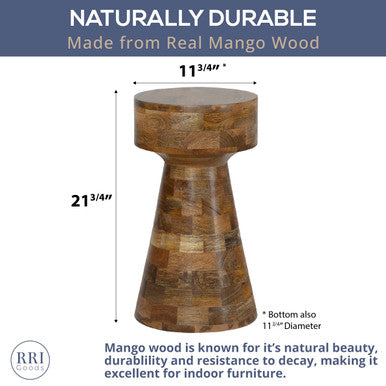 Mango Wood Side Accent Table with Patchwork Tile Pattern