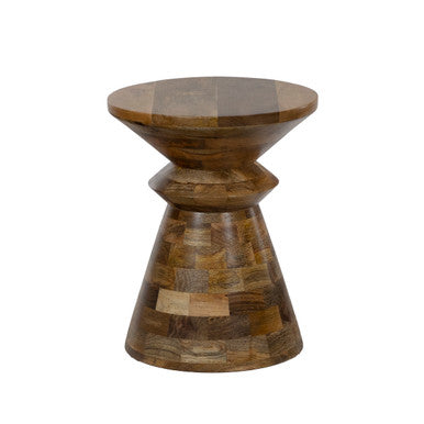 Round Mango Wood Side Table, Patchwork Rustic Accent Table