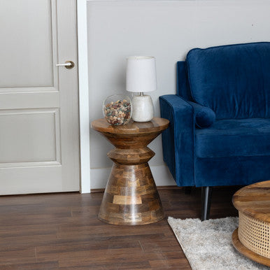 Round Mango Wood Side Table, Patchwork Rustic Accent Table
